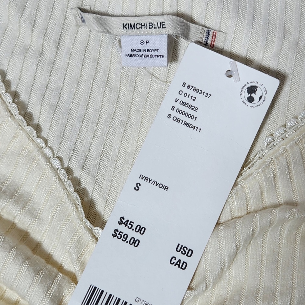 Kimchi Blue Urban Outfitters Ivory Ribbed Lace Peplum l/s Tie Top NWT Small - Picture 4 of 7